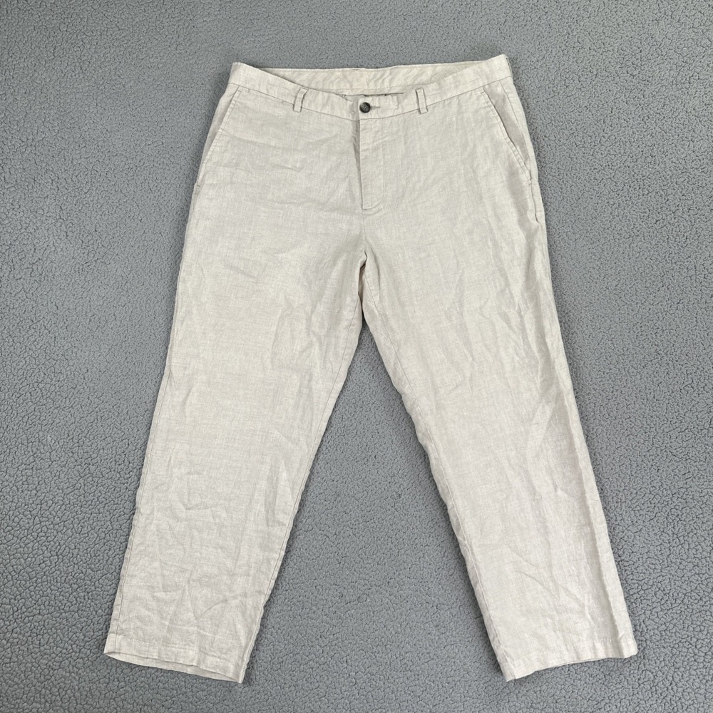 Tasso Elba Island Linen Pants Men 36x27 Beige Breathable Beach Flat Front Summer